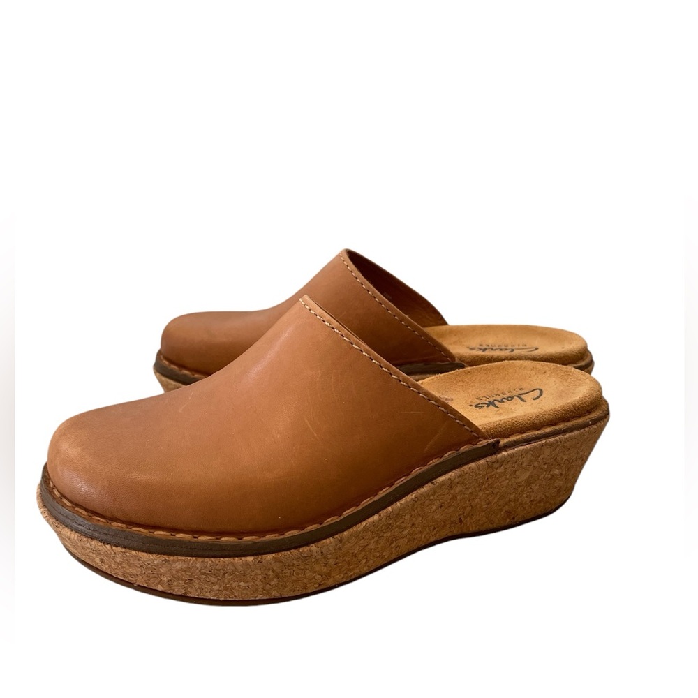 Clarks Brown Leather Mules